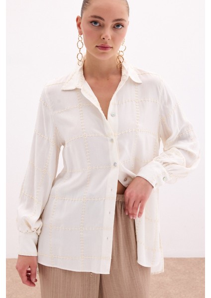 Nakış Detaylı Viskon Gömlek - Krem fiyatları