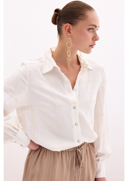 Nakış Detaylı Viskon Gömlek - Krem indirimleri