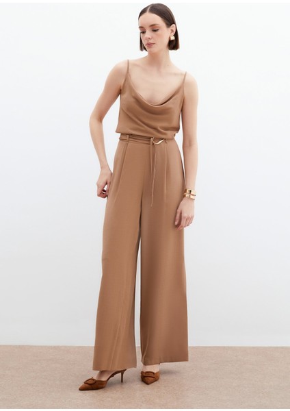 Kemerli Salaş Pantolon - Vizon