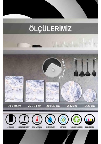 30X40 cm Cam Kesme Tahtası Beyaz Mermer fırsatları