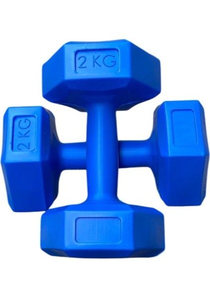 2 kg x 2 Adet Köşeli Mavi Plastik Dambıl Ağırlık Seti