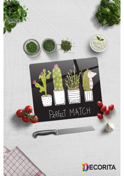 Cam Kesme Tahtası | Cam Kesme Tablası | Perfect Match | Siyah Fon | 29CM x 34CM