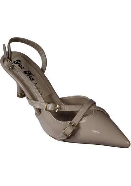 Yazkış Kadın Siyah Ten Bordo Rugan Üstü Kemer Geçkili Sivri Burun 8cm Ince Topuk Stiletto Ayakkabı