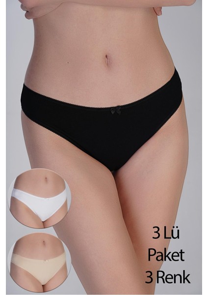 Pamuklu Penye Brazilian Külot Siyah-Beyaz-Ten 3'lü Paket 365005