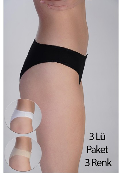 Pamuklu Penye Brazilian Külot Siyah-Beyaz-Ten 3'lü Paket 365005 fiyatları