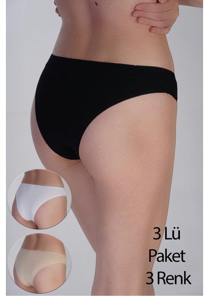 Pamuklu Penye Brazilian Külot Siyah-Beyaz-Ten 3'lü Paket 365005 modelleri