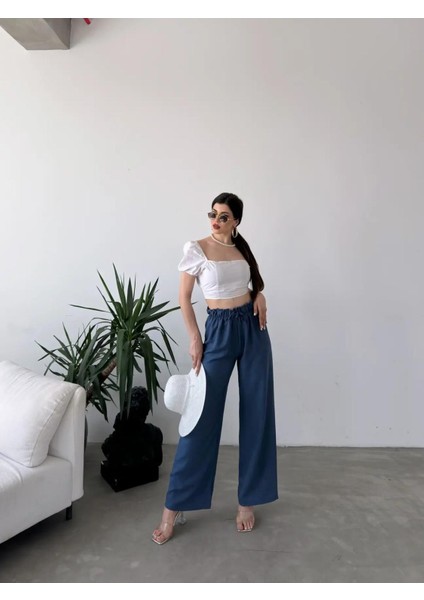 Yüksek Bel Beli Büzgülü Pantolon