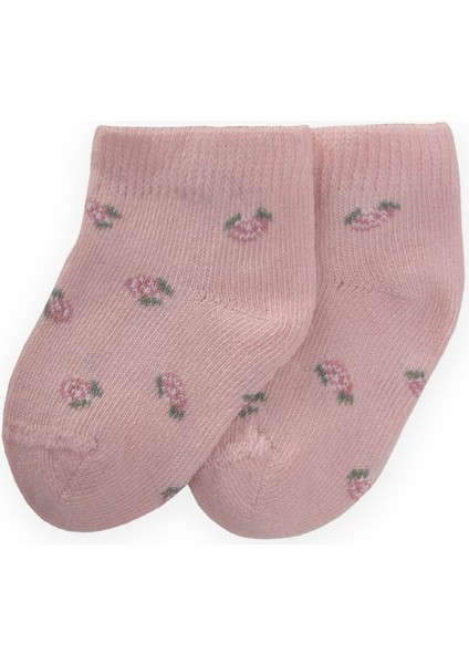 Çiçek Desenli Bebe Patik Çorabı 0-4 Yaş Pudra