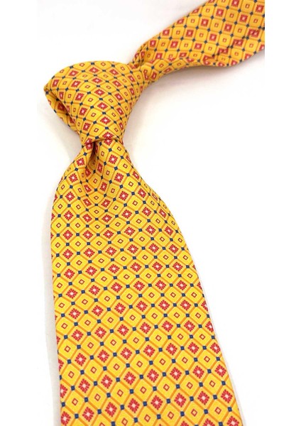 Ardrah Style Sarı Küçük Desen Italyan Ipek Kravat İK1947
