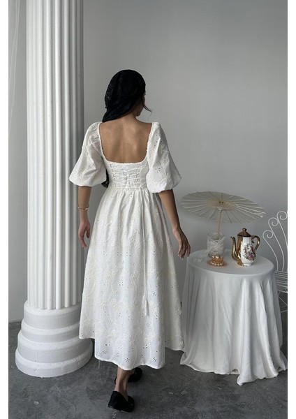 Munn Collection Ekru Dantel Detaylı Brode Elbise modelleri