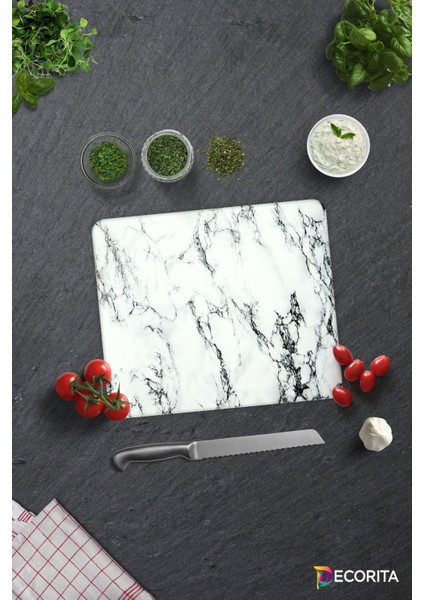 Cam Kesme Tahtası - Cam Kesme Tablası | Beyaz Mermer Görünümlü | 29CM x 34CM