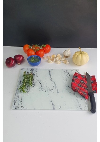 Cam Kesme Tahtası - Cam Kesme Tablası | Beyaz Mermer Görünümlü | 29CM x 34CM modelleri