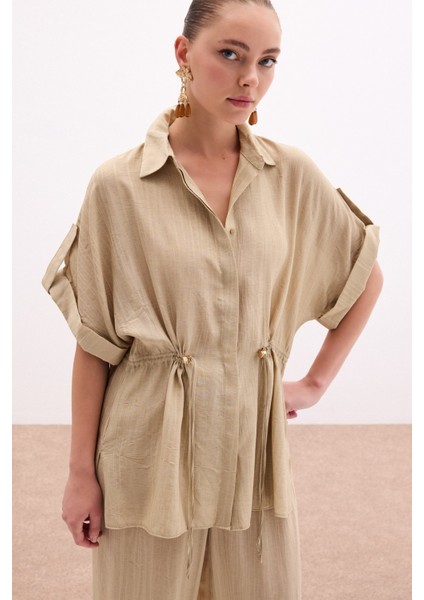 Bel Büzgü Detaylı Gömlek - Haki
