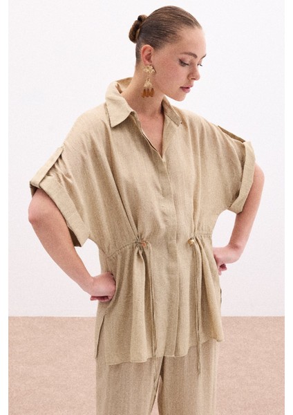 Bel Büzgü Detaylı Gömlek - Haki modelleri