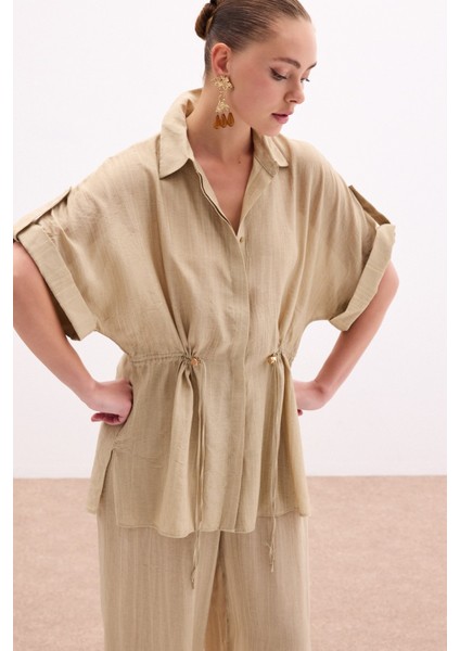 Bel Büzgü Detaylı Gömlek - Haki fırsatları