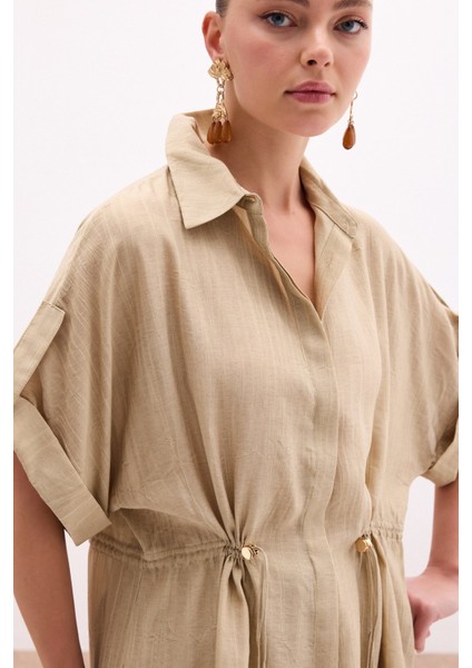 Bel Büzgü Detaylı Gömlek - Haki indirimleri