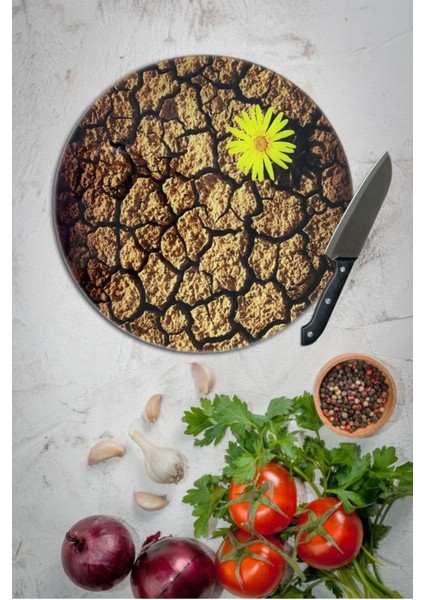 Çap 27 cm Sarı Papatya Desenli Cam Kesme Tablası