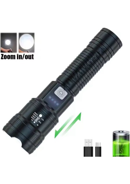 Güçlü LED El Feneri Yüksek Güç Işık Şarj Edilebilir Taktik El Feneri Kamp Lambası Zoomlama Özellikli