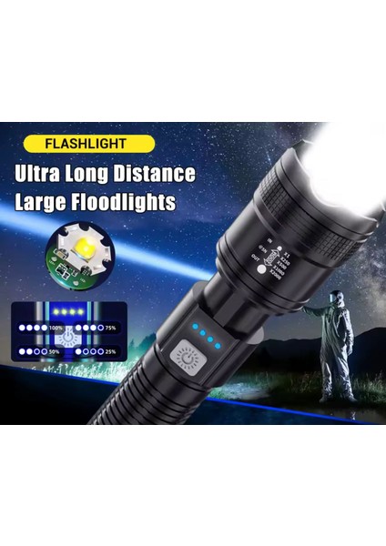 Güçlü LED El Feneri Yüksek Güç Işık Şarj Edilebilir Taktik El Feneri Kamp Lambası Zoomlama Özellikli fiyatları