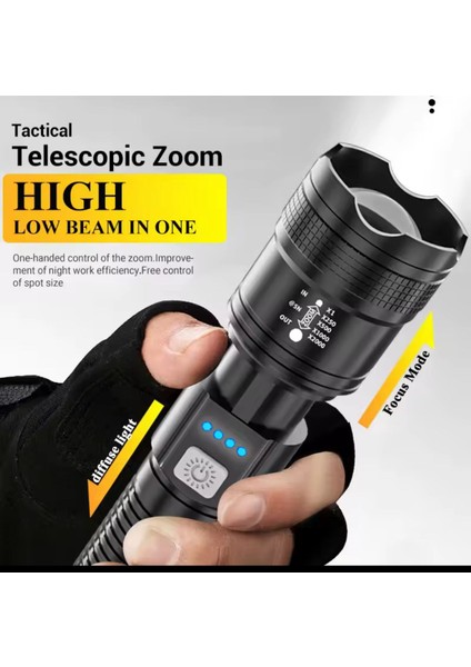 Güçlü LED El Feneri Yüksek Güç Işık Şarj Edilebilir Taktik El Feneri Kamp Lambası Zoomlama Özellikli modelleri