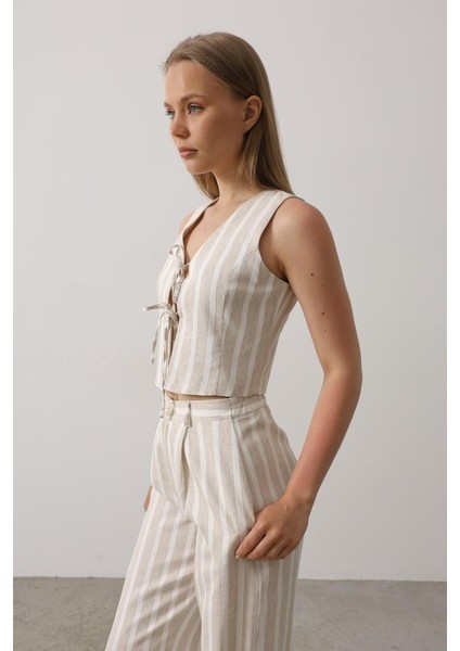 Munn Collection Çizgili Yelek Takım - Beyaz-Taş modelleri