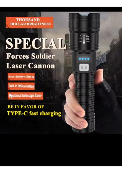 Güçlü LED El Feneri Yüksek Güç Işık Şarj Edilebilir Taktik El Feneri Kamp Lambası Zoomlama Özellikli indirimleri