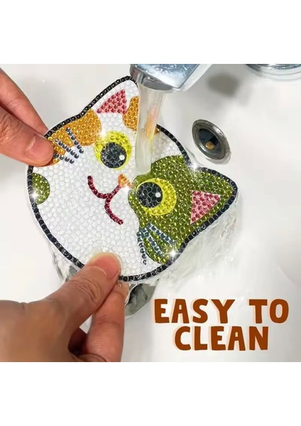 Çocuk Gelişim 10 Adet Kedi Tasarım Elmas Boyama Bardak Altlığı Seti Tel Stant fırsatları