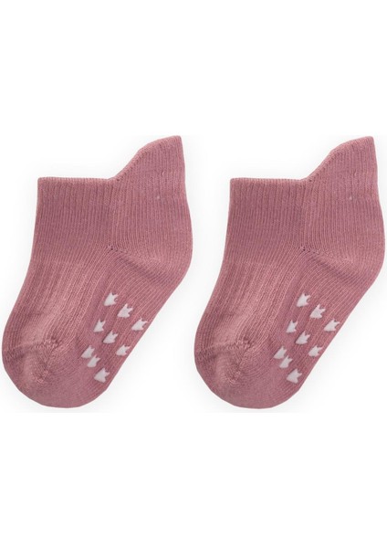 Abs Baskılı Bebe Patik Çorabı 0-4 Yaş Gül Kurusu
