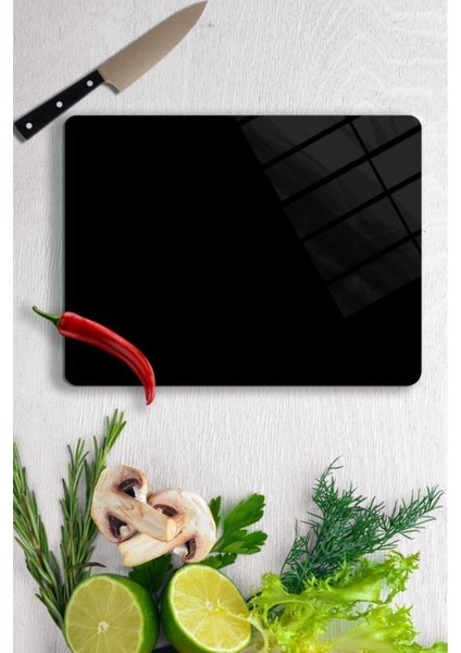 29X34 cm Cam Kesme Tahtası Düz Siyah