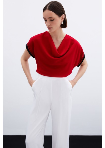 Kollar Taş Detaylı Salaş Bluz - Kırmızı modelleri