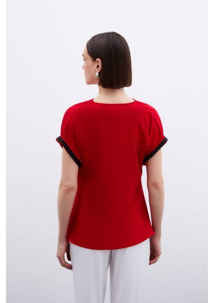 Kollar Taş Detaylı Salaş Bluz - Kırmızı fırsatları