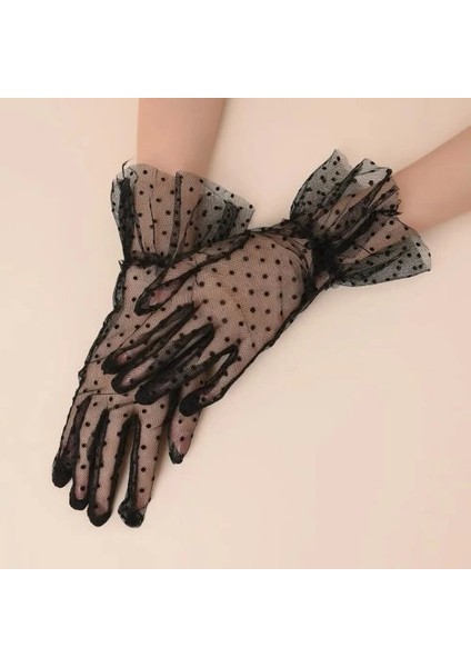 Kısa Güpürlü Siyah Puantiyeli Tül Eldiven fırsatları