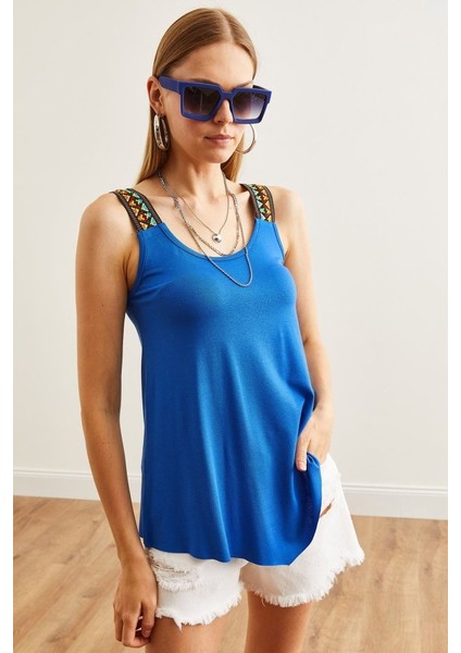 Munn Collection Kadın Viskon Kumaş Otantik Desen Askılı Bluz fırsatları