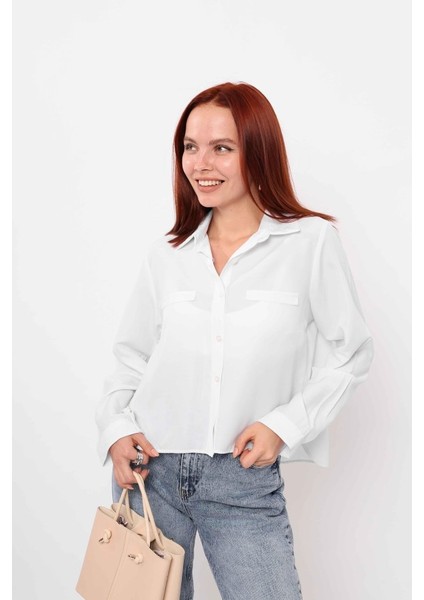 Munn Collection Cepli Uzun Kol Gömlek - Beyaz