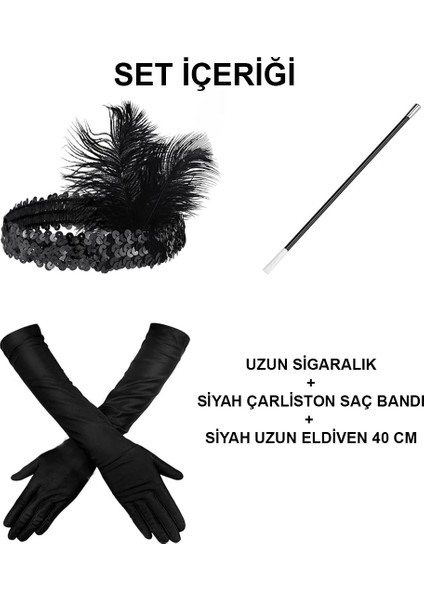 192039LER Gatsby Aksesuar Seti – Siyah Charleston Saç Bandı, Uzun Eldiven Lık fiyatları