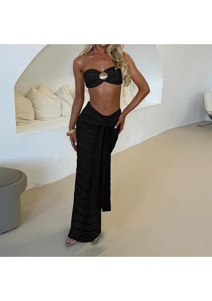 Siyah Sydney Seashell Lace Etekli Ikili Taklım