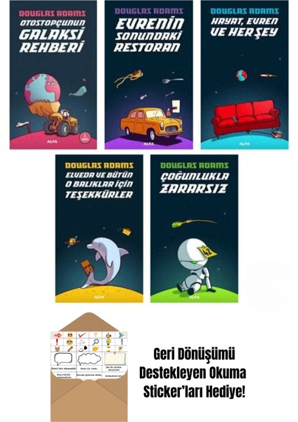 Otostopçunun Galaksi Rehberi 5 Kitap Set Douglas Adams + Okuma Sticker'ları