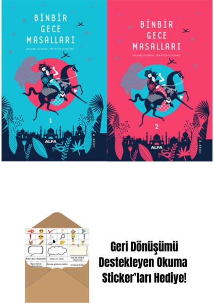 Binbir Gece Masalları 2 Kitap Set Ciltli Tam Metin ve Resimli + Okuma Sticker'ları