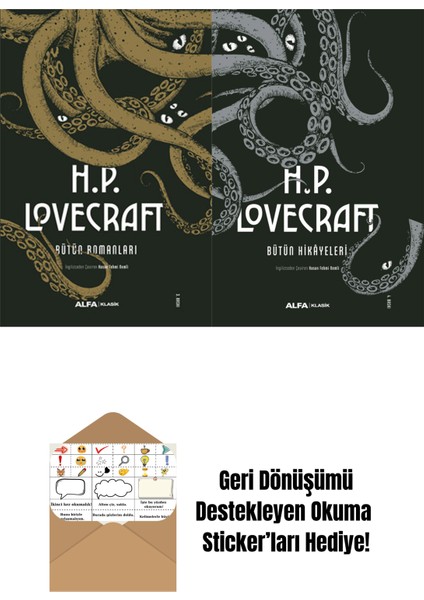 H. P. Lovecraft Bütün Hikayeleri ve Bütün Romanları 2 Kitap Ciltli Set + Okuma Sticker'ları