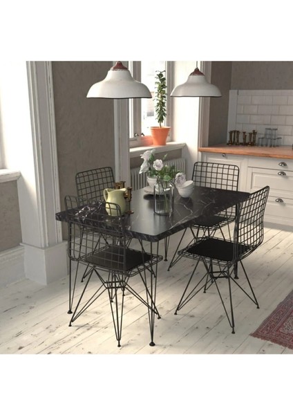 Masa Sandalye Takımı Mermer Desen 110X70 cm Masa 4 Sandalye Seti