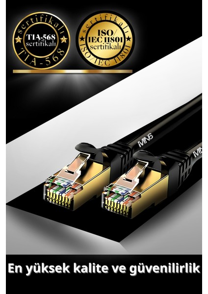M109f Cat7 Kablo 2 Metre/10gbps-50 Mikron Altın Kaplama/STP/Cat7 Ethernet Kablosu
