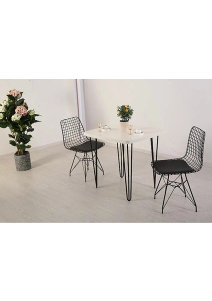 Beyaz Mermer Desen 70X80 cm Ferforje Tel Ayak Ahşap Tek Masa