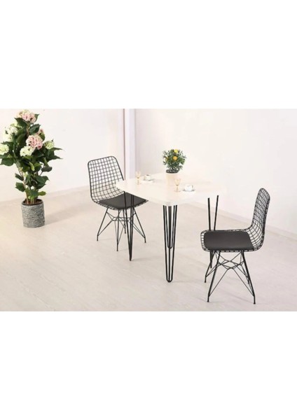 Beyaz Mermer Desen 70X80 cm Ferforje Tel Ayak Ahşap Tek Masa