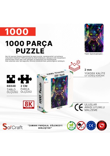 1000 Parça Puzzle Kedi Neon