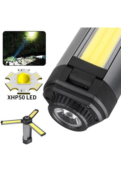 Powermaster PM-24565 25 Watt USB - Type-C Girişli P50 ve Cob Ledli 2 Kanatlı Kollu Çalışma Lambası