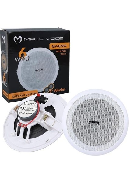 Magicvoice MV-6724 13 cm 6 Watt 8 Ohm 5" Beyaz Trafosuz Alçıpan Hoparlör