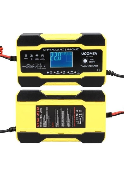 Ucomen UC-C121001A Sarı 12/24 Volt 10 Amper LED Göstergeli Akü Şarj Cihazı