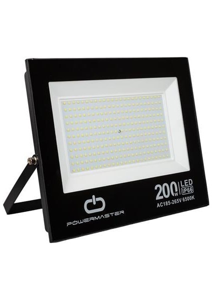 Powermaster PM-22583 200 Watt - 220 Volt Beyaz 6500K IP66 120* Işık Açısı Siyah Slim Kasa LED Projektör