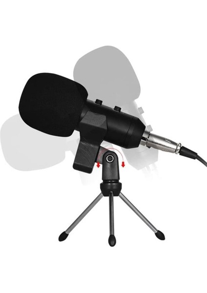 HK-100 3.5mm Masaüstü Kondenser Stüdyo Podcast Yayıncı Mikrofonu 3 Metre Kablolu