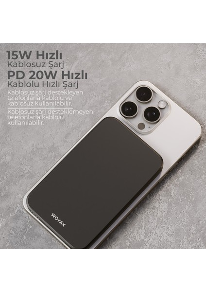 By Deji Magsafe Powerbank 5000 Mah 20w Hızlı Taşınabilir Şarj Cihazı Batarya iPhone 11 12 13 14 15 16 Pro Max Mini - Siyah